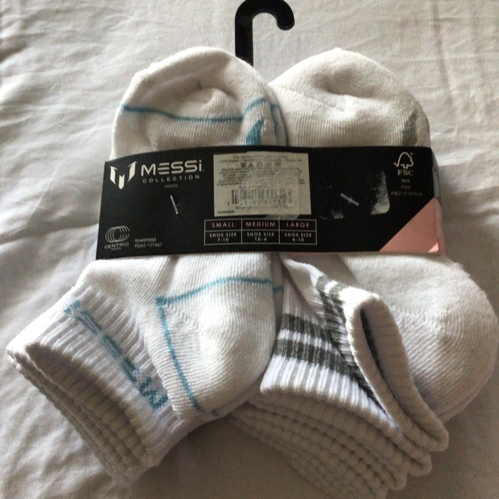 Messi Kids Quarter White Athletic Ankle Socks - 6 Pack